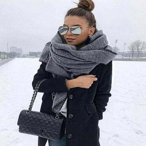 Winter Thick Warm Big Scarf Shawl Women Wraps Vintage Polar Fleece Windproof Solid Color New Fashion Wild Shawl Scarves