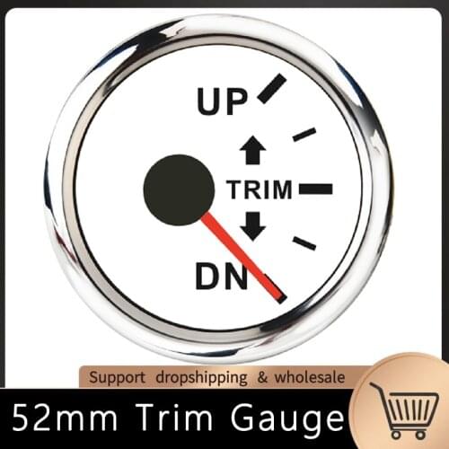 0-190ohm Boat Trim Gauge for Inboard Outboard Engine 52mm Marine Trim Tilt Indicator Meter With Red Backlight 12V/24V