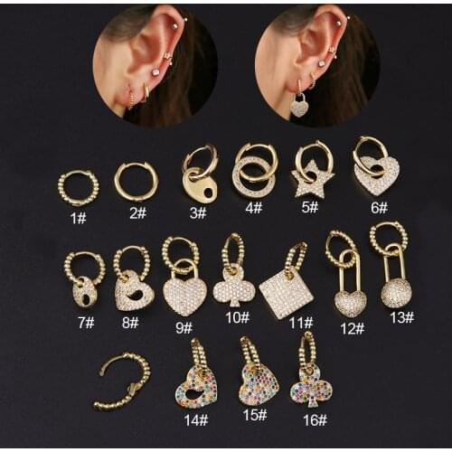 1Piece Glossy Wave Beads Circle Heart Dangle Earrings for Women 2021 Trendy Fashion Jewelry Square Hanging Earrings Ear Cuffs