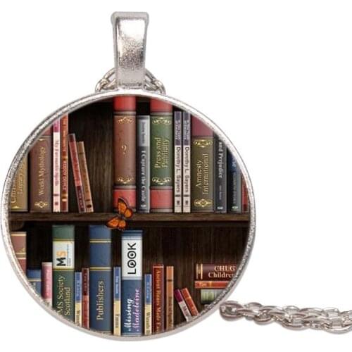2020 New Hot Sale Alloy Vintage Books Glass Necklace Fashion Pendant Necklace Sweater Chain For Women Gift