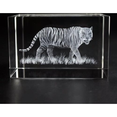 3D Laser Engraved Cube K9 Crystal Tiger Image Sculpture White DIY Souvenir Crafts