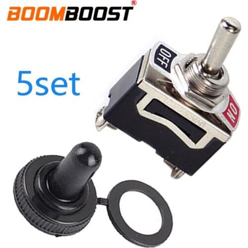 5Set SPST Heavy Duty Waterproof Boot For Car Yacht Tractor Boat 2Pin Rubber 15A 250V ON/OFF Rocker Toggle Switch Screw Terminals