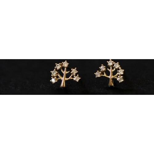 925 Sterling Silver Plated 14K Gold Shiny Zircon Platinum Tree Fashion Elegant Ear Stud Earrings Jewelry for Women Gift 2020 New