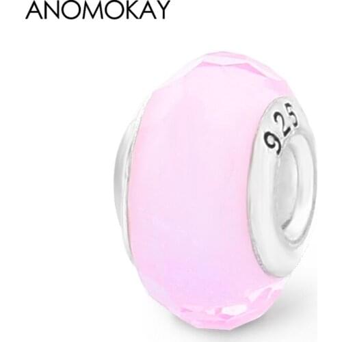 Anomokay Lovely Pink Crystal Bead for Women Girl DIY Jewelry Making Romantic Pink Murano Charm fit Bracelets & Bangles 2 Pcs/Lot