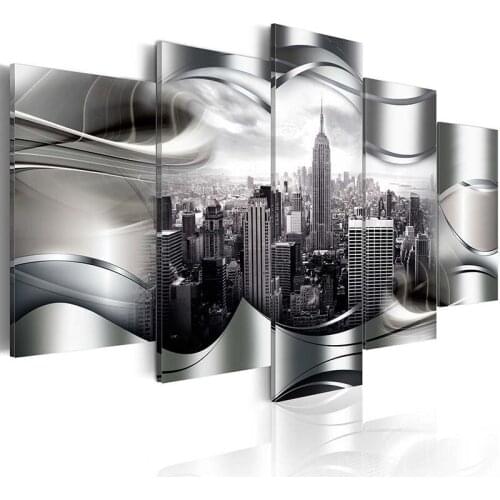 City Construction Scenery Posters and Prints New York 5 Pieces Modern Canvas Painting Modular Pictures for Living Room Decor