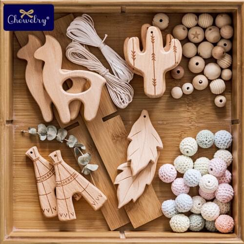 Wooden Teether 10pc baby Cactus DIY for Pacifier Clip Chain pendant Beech rodent BPA Free baby Nursing teether Childrens goods