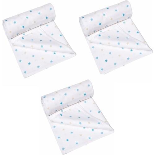 Funna Baby 3 pieces cotton wrap 70x95 cm blue, baby boy, star patterned, baby blanket 3x