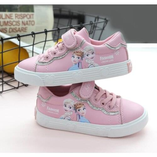 Disney Spring New Children Shoes Girls Sneakers Frozen Princess Kids Shoes For Girl Casual White Leather Kids Sneakers For Girls