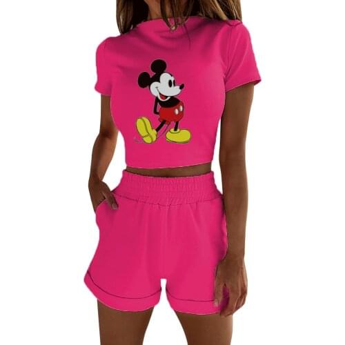 Disney Mickey Mouse print ladies suit short sleeved shorts casual fashion ladies 2 piece set 2021 new