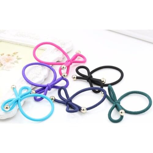 Simple Solid Colors Gum Knotted Golden Beads Elastic Hair Bands Women Hair Accessories Headwear Ponytail Holder