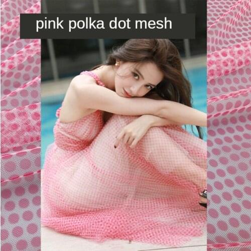 European and American brand stars with the same paragraph pink wave dot mesh fabric clothing skirt diy fabric 145*50cm