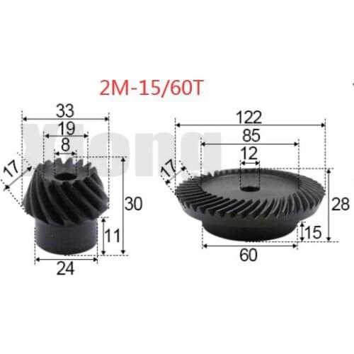 2M-15 / 60Teeths 1: 4 Ration Precision Spiral Bevel Gear Spiral Bevel Gear 1.27g