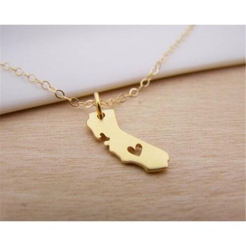 Tiny Outline California State Map With Heart Necklace USA CA State Necklace I heart love California necklaces