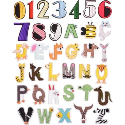 Cartoon Embroidery Patches 0-9 Numbers A-Z Letters Iron on Animals Stickers for Kids Babies Clothes Bags Shoes DIY Cute Patches