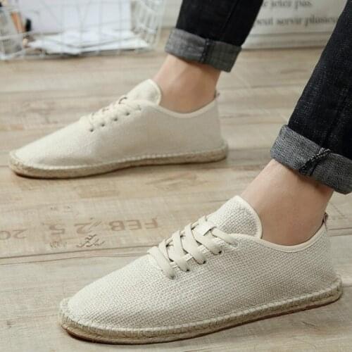 Spring and autumn Men Canvas Shoes Breathable Mens Loafers Slip On Solid Black White Hemp Mens Espadrilles Fisherman D9-38