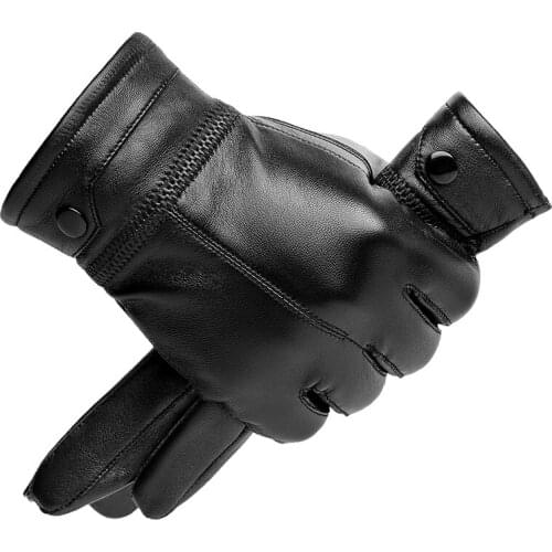 New hot sale leather gloves Men Genuine Sheepskin Leather Gloves Autumn Winter Warm Touch Screen Full Finger Black Gloves