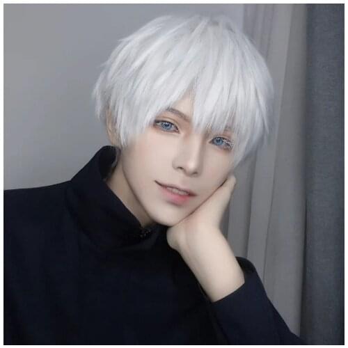 New Mens Wigs Handsome Men Hair Students Short Straight Hair Black High Temperature Silk Chemical Fiber Hair Animation Cos Wig