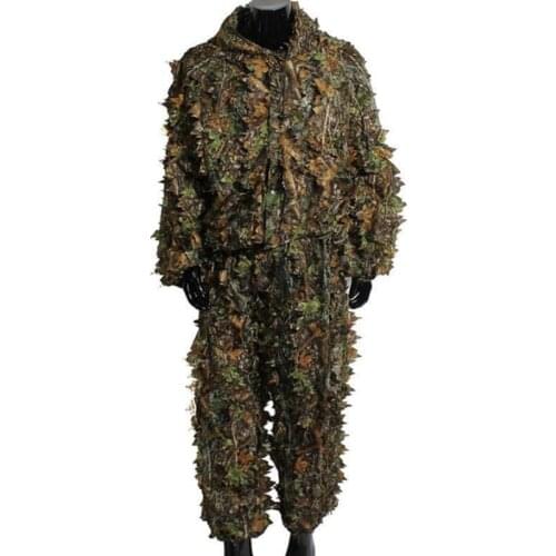 Hunting Clothes Suit 3D Leaves Lightweight Breathable Long Sleeve Hooded Tops Pants Outdoor Shooting Birding Apparel Photography