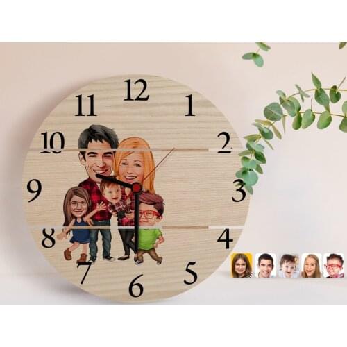 Personalized Family Caricature Of Authentic Wooden Pallet Saat-5