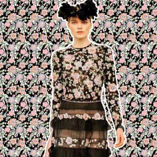 Polyester satin fabric custom French brand designer series small flower pattern fabric for skirt and pants clothes sewing