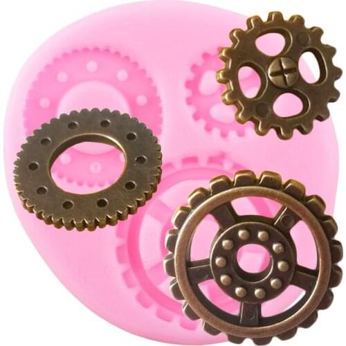 Industrial Steampunk Gears Silicone Mold Baby Birthday Cupcake Topper Fondant Cake Decorating Tools Chocolate Candy Clay Moulds