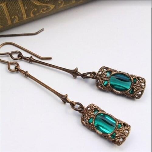 Simple Elegant Green&blue Stone Dangle Earrings for Women Vintage Jewelry Bohemian Drop Earrings Long Drop Earrings Femme N4M068