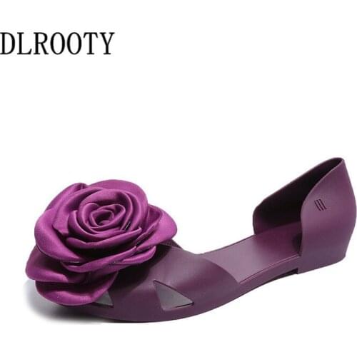 Women Sandals Jelly Shoes Summer Fashion Flower Beach Peep Toe Non-slip Flat Shoes Slides Lady Casual Female Slip On