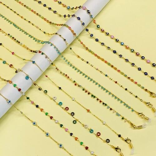 Skyrim Bohemian Hang Masks Chain for Women Girls Enamel Beaded Glasses Neck Chains Sunglasses Lanyard Eyewear Rope Accessory