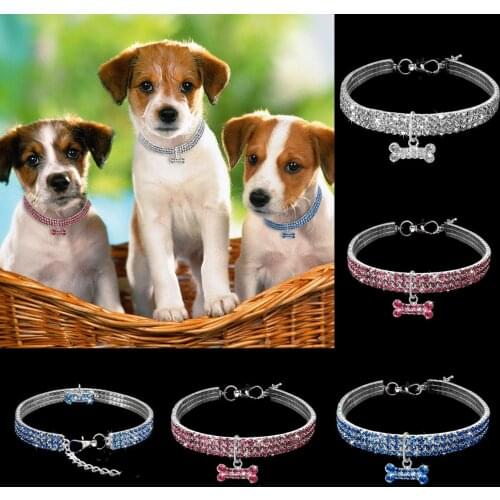 Rhinestone Pet Necklace Springy Luxurious Crystal Dog Collar Bone Pendant Five Color Available