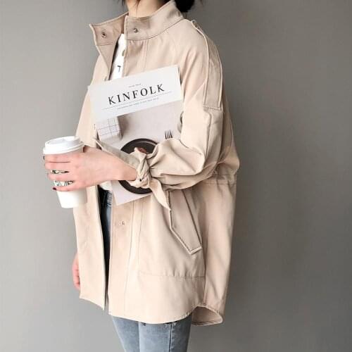 Fashion Trench Coats Female Spring Windbreaker Drawstring Casual Loose Elegant Office Solid Jacket 2020 Trench Coat For Women