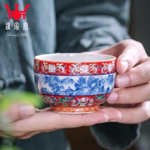 Home trade, one cup of kung fu tea cups jingdezhen porcelain enamel colors pattern landscape ceramic sample tea cup