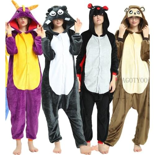 Wolf Unisex Onesies Adult Animal Unicorn Spyro Pajamas Suit Warm Soft Stitch Sleepwear Onepiece Winter Jumpsuit Cosplay Costumes