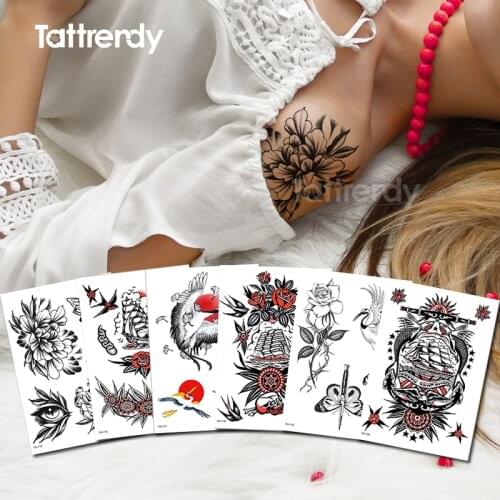 Temporary tattoo sticker flowers rose peony drawing sketches tattoo designs unique flower tattoo sleeve girls armband stickers