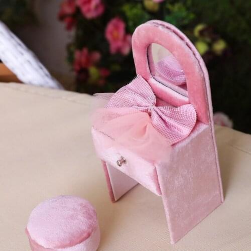 Pink Bowknot Mini Furniture Dresser Shape Jewelry Box Organizer Holder