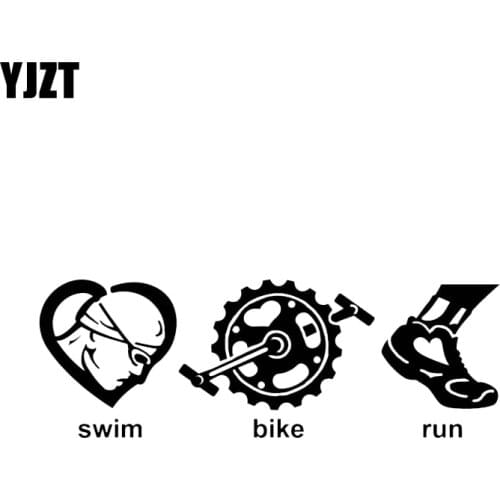 YJZT 16.9*5.8CM Triathlon Run And Bicycle Swim Decor Car Sticker Black Silver Vinyl C12-0635