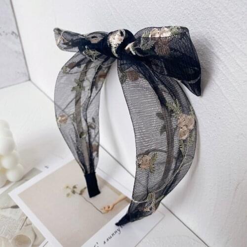 Lace embroidery bowknot headbands fashion hair accessories women embroidered wide-sided knotted hairband boutique hair band new