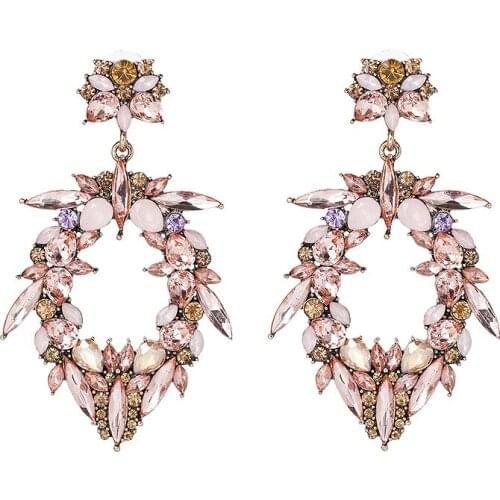 2019 Women Fashion Stunning Rhinestone Flowers Pendant Dangle Earings Jewelry Hot Sale Bohemian Statement Earrings Accessories