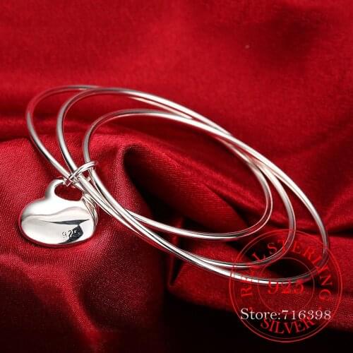 925 Sterling Silver Three Circle Heart Bangle Woman Fashion Charm Jewelry For Wedding Party Engagement