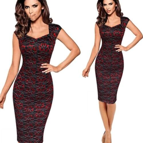 New Elegant Ladies Party Dress Slim Sheath Bodycon Printed Lace Dress For Women Knee Length Pencil Dresses Plus Size 3XL