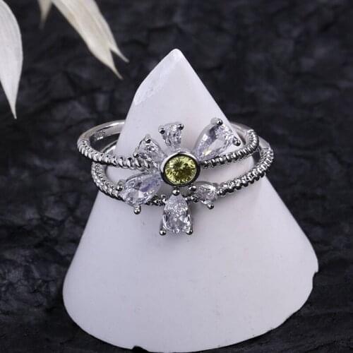 Real Pure Silver Color Jewelry Vintage Flower Blossom Rings for Women Wedding Finger Ring Anillos Anel Zircon Couple Jewelry