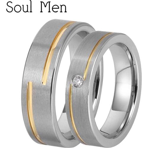 Soul Men 1 Pair Women & Women Tungsten Carbide Wedding Rings Set 5mm for Girl with Stone 7mm for Boy Comfort Fit