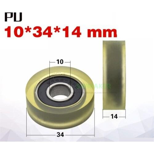 1pcs 10*34*14mm PU Japanese Misumi rubber wheel, 6000RS bearing wrapped rubber wheel/guide wheel, mute, separator pulley