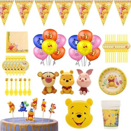 167pcs Winnie The Pooh Party Supplies Baby Shower Disposable Tableware Set Decoration Balloons Napkins Straw Cake Decor Gift