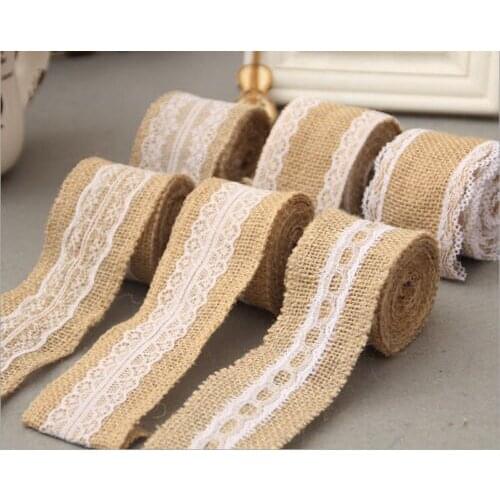 2M ute Burlap Hessian Ribbon Lace Trim Fabric Vintage Wedding Party Decoration Home Decor Etc