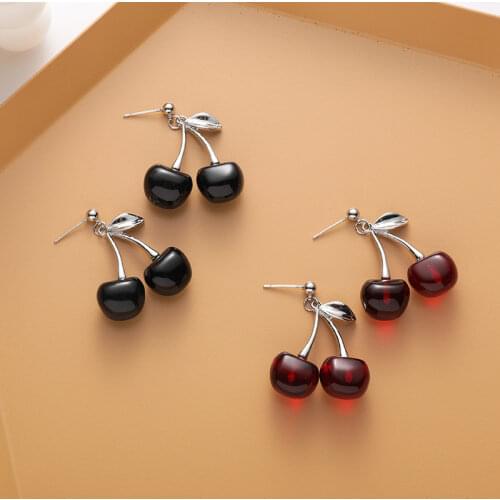 2020 New Fashion Clear Resin Cherry Earrings for Women Girl Alloy Metal Cute Fruit Drop Dangle Earrings Statement Party Jewelry