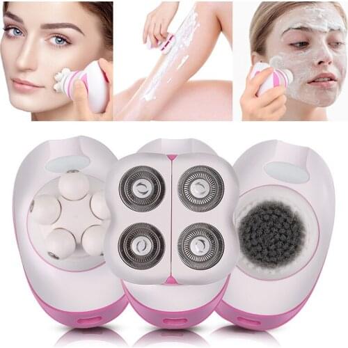 3 in 1 Electric Shaver for Women Painless Electric Razor with Facial Massager & Cleansing Brush Lady Body Epilator Hair Removal