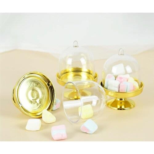 4/6Pcs Transparent Mini Candy Cake Tray Golden Botto Dessert Cupcake Holder For Baby Shower Wedding Party Decor Gift Storage Box