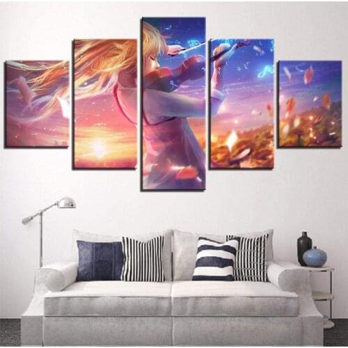 5 Piece Wall Art Canvas Anime Manga Pictures Violin Girl Figure Posters And Prints Home Bedroom The Wall Decoration Paintings