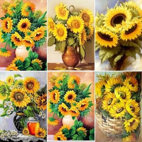 5D Vase Sunflower Diamond Embroidery Diy Diamond Painting Beautiful Flowers Full Square Round Rhinestone Mosaic Art Decoration