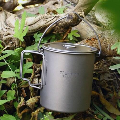 750ml Water Cup Titanium Mug Lightweight Compact Durable Camping Pot Kettle Folding Handle Hanging Pot Ta8315-BH